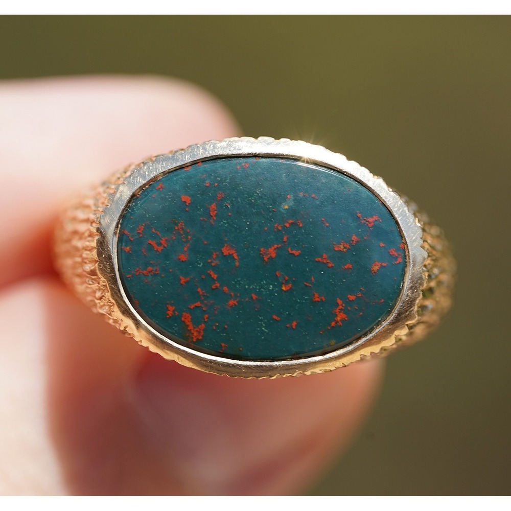 Men's Vintage 14k Solid Yellow Gold Natural Blood Stone Ring - Size 9.75 13.25g